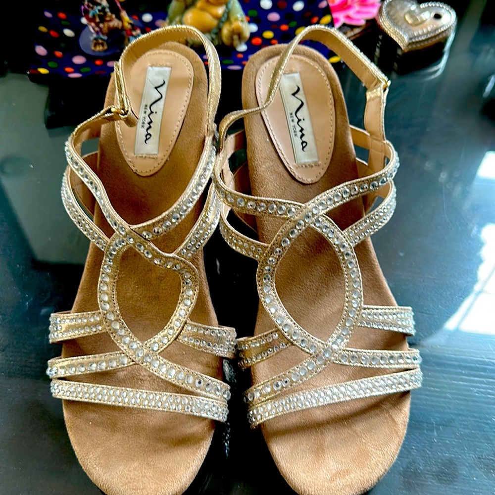Nina Of New York Gold Bling Sandals Size 8